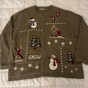 Croft & Barrow Green Snowman Cardigan